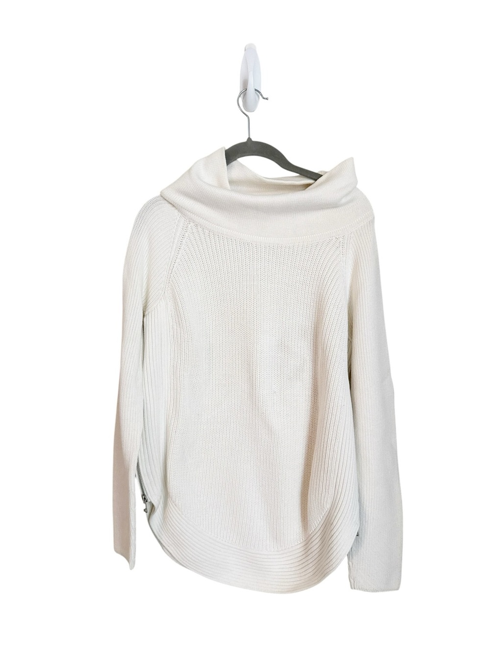 Vince 100% Cotton Cream Cowl Neck Knit Sweater w/ Side Zip Size Small